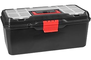 Hardys Heavy Duty Small Plastic Tool Box - Multiple Compartment Toolbox Organiser with Removable Tote Tray - Tool Chest Storage Box, 7 Compartment Box for Fixings, Hand Tools (16")