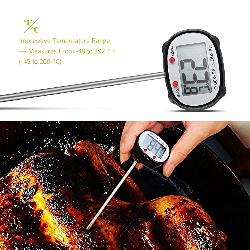Topop 180 Grad Drehbare Digital Haushaltsthermometer Küchen einfach lesen, 4,8 “ Edelstahl-Messfühler Thermometer mit Auto-off und bequemen Kunststoffmantel mit Pen-Clip für Fleisch, BBQ, Grill, Milch, Süßigkeiten und Badewasser - 3