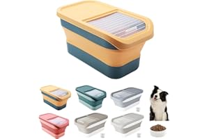 GENERISCH Almacenamiento de comida para perros, 12-15 kg, hermético, con tapa abatible, ruedas, caja de comida plegable para perros y gatos, contenedor de comida para perros con vaso medidor de hasta 30 libras