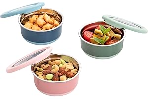 Lille Home Contenitori per condimenti, condimenti, condimenti per insalata, salse, in acciaio inox, mini contenitori per alimenti con coperchio, set da 3, a prova di perdite, senza BPA (Colore)