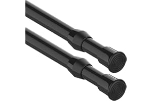 GDEVKHN 2 Pezzi Asta Telescopica Doccia Bacchette Tende a Molla Allungabili con Staffa per Armadio Libreria Bagno（45-60cm,Nero)