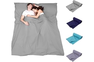 Plliocse Sleeping Bag Liner Travel Sheet Sleeping Bag, Double Size 160 x 210 cm Sleeping Bags Liners with Pillow Pockets for Adults, Travel, Hotels, Business Trip, Camping