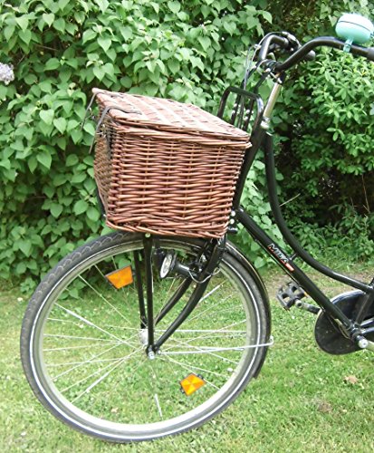Stylisher Retro Bäckerkorb Fahrradkorb Weidenkorb Fahrrad Korb mit zwei Gurten und Deckel (weiß) - 5