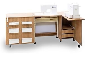 COMFORT COLLECTION Comfort 5+ | Nähmaschinenschrank | Nähmöbel | Nähtisch | Aufbewahrungsschrank | (Oak Sorano Natural Light, L (Air-Lift 10 to 15 kg))