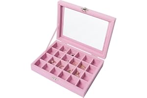 Nideen 24 Grids Earring Storage Organiser, Velvet Jewellery Box Earring Box, Jewellery Storage Display Box for Rings, Earrings, Charms, Pendants, Pink