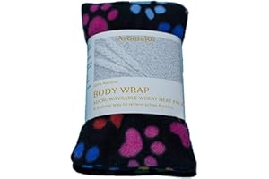 TEXTILES 101 Printed Wheat Heat Packs Large Body Wrap Lavender Microwave Bag Pain Relief (14x45) cm (Paw Print Black)