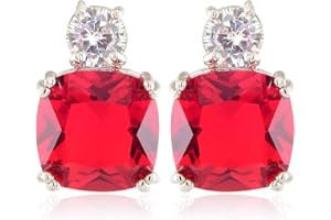 [RIZILIA CLÁSICA] Stud Pendientes Piercing Aretes con Corte de Cojín Piedras Preciosas Circonita CZ [Multi-color disponible] en 18K Chapado en oro blanco, Elegancia Moderna Sencillo