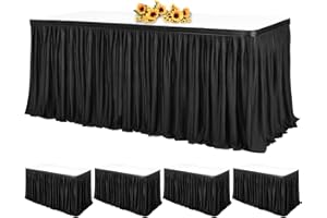 Showgeous 3-Pack Schwarz Tischrock für Rechteck Tische 183cm Polyester Tischrock Plissee Rüschen Tischdekorationen für Geburtstagsparty Bankett Handel Hochzeit Brautdusche Zuhause
