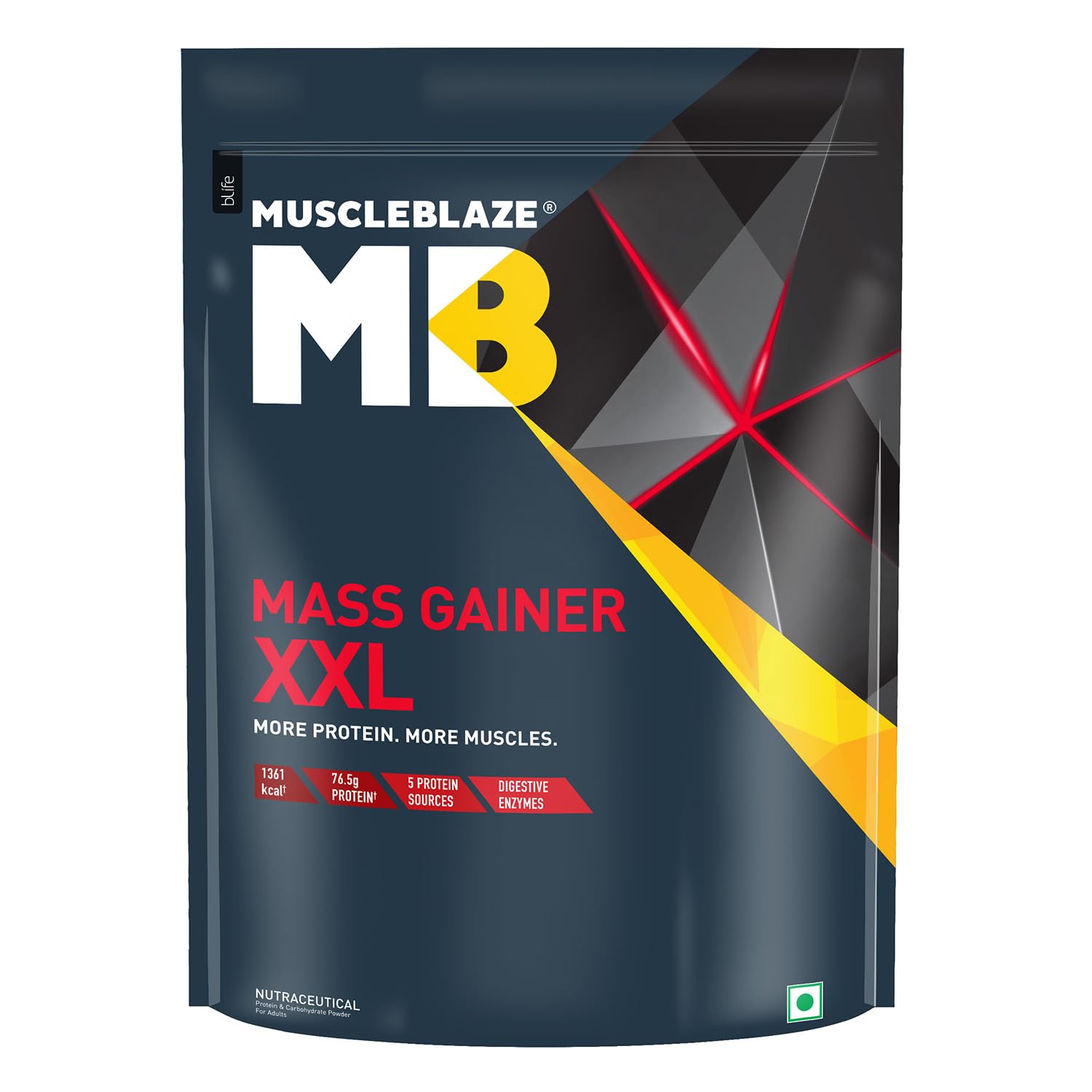 MuscleBlaze Mass Gainer Xxl Powder (Chocolate, 1Kg / 2.2Lbs, 10 Servings) | With Complex Carbs, High Protein & Digestive Enzy