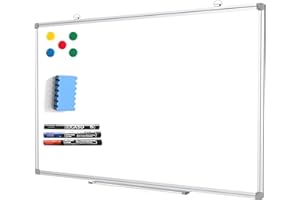 Splinktech ® Magnetic Whiteboard (W900xH600mm) Office Supplies Dry Erase Cleaner Wipe White Board Lightweight Aluminium Trim with Pen Tray Assorted Colours 3X Markers 5X Magnets 1x Eraser 90x60cm