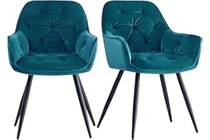 ‎JYMTOM JYMTOM Esszimmerstühle mit dickem Samtstoff gepolsterter Sitz, Metallbeinen, Armlehnen und Rückenlehne Eckstuhl für Lounge Wohnzimmer(blaugrün,2)