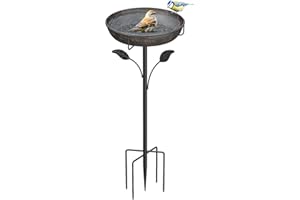 WELDUN Bebedero para pájaros, 26 cm, cuenco de alimentación de pie para exterior, jardín, cuenco de metal para pájaros, bebedero de agua para pájaros silvestres y bebedero para pájaros, resistente al