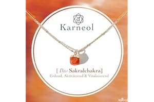 Bixorp Chakra Halskette – Handgefertigter Edelstein Anhänger – Vergoldete Edelstahlkette auf Geschenkkarte mit Geschenkumschlag – (36 cm + 8 cm verstellbar)