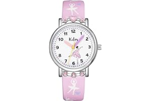 KDM Montre Enfant Fille Garçon Analogique Montre Apprentissage Fille Etanche Quartz Montres Bracelet Enfant Aiguille Cuir Montre Pedagogique Garçon, Cadeaux Enfant 3-12 Ans