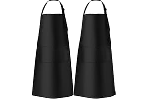 CHEERHOM 2 Fartuch kuchenny, wodoodporny, dla mężczyzn i kobiet, z regulowanymi paskami na szyi i 2 dużymi kieszeniami, dla szefów kuchni, grilla, malowania, pieczenia i gotowania (czarny)