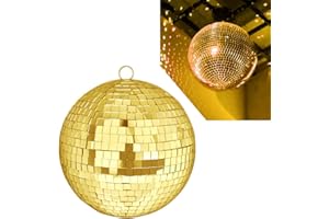 QINERSAW Boule à Facettes à Suspendre 20cm Boule Miroir à Suspendre Boule à Facettes Disco Boule à Facette Miroir Boule à Facette Décoration, Or