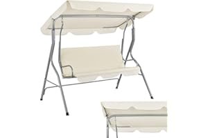 Juskys Columpio Hollywood de 3 plazas con Techo y cojín de Asiento — Columpio de jardín cargable hasta 200 kg — Banco de Columpio para jardín y terraza — Beis