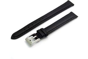 GENERIC Ladies Soft Genuine Leather Watch Strap Band 12mm, Black, Chrome (Silver Colour) Buckle