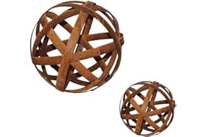 ‎BORNHÖFT Bornhöft Kugel Set 30cm + 20cm Metall Edelrost Rost Streifenbandkugel Eisen Deko Gartendeko Bänderkugel Stahlbandkugel Garten rostige Gartenkugel