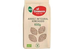 El Granero Integral - Arroz Integral Hinchado BIO - 600 g - Fuente de Fibra, Vitaminas y Minerales Esenciales - Ayuda a Regular los Niveles de Azúcar en Sangre - Apto para Veganos