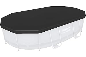 Bestway 58425 Bâche 4 saisons pour piscine hors sol Power Steel™ ovale, Gris, 424 x 250 x 100 cm