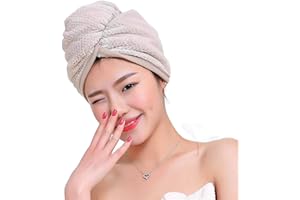 Fyore Hair Drying Towel Microfibre Hair Towel Wrap Fast Drying Hair Long Hair Wrap Absorbent Twist Turban for Women (Khaki)