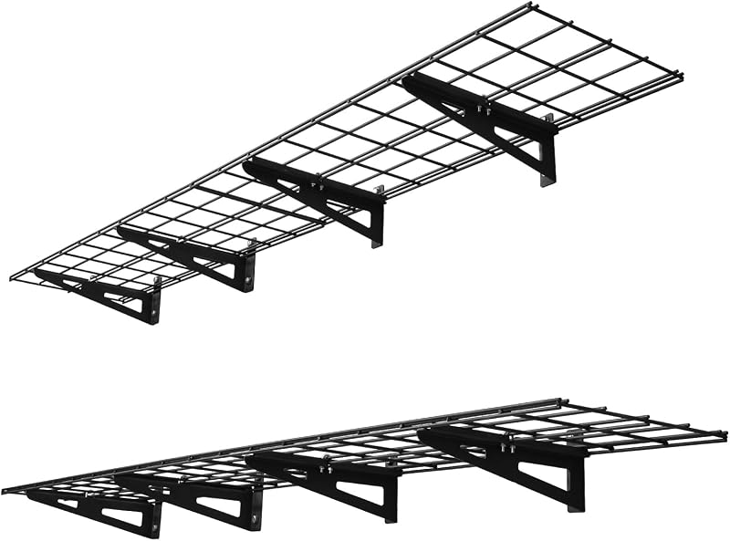 VEVOR 2-Tier Heavy Duty Wall Garage Shelving, 4 Pack 1 x 3 ft Steel Wall Mounted Shelving Unit, 12 x 72 Inch Per Shelf Floating Storage Metal Rack for Garage with 600 lbs Total Weight Capacity, Black