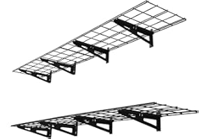 VEVOR 2-Tier Heavy Duty Wall Garage Shelving, 4 Pack 1 x 3 ft Steel Wall Mounted Shelving Unit, 12 x 72 Inch Per Shelf Floating Storage Metal Rack for Garage with 600 lbs Total Weight Capacity, Black