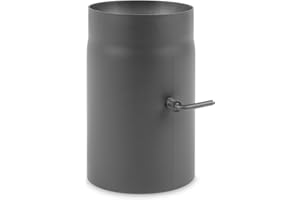 ENERGIEWERK OST GMBH Ø 150mm - Ofenrohr 25cm mit Drosselklappe gussgrau - 2 mm Stahlblech - bis 600°C - Senotherm-Beschichtung - rußbeständig - frost- und tauwasserbeständig - erfüllt DIN Norm 1856-2