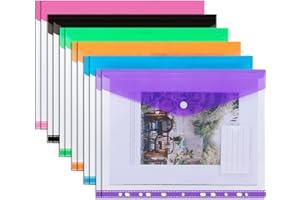 WENGX A4 Punched Pockets Plastic Wallets File Folders 12Pcs Plastic Document Files Jackets Popper Wallets with Pocket for Home,Office and School (Colorful)