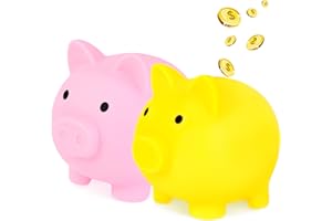CCCYMM 2 Pcs Cute Piggy Bank Cute Plastic Pig Money Bank Adults Piggy Bank Pig Money Box Coin Bank Plastic Saving Coin Box for Boys Girls Kids (Medium)