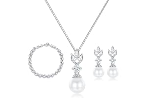 CRASLYMO Jewellery Set Silver 925 for Women Wedding Jewellery Set Pearl Earrings Necklace Bracelet Golden/Rose Gold Bridal Jewellery Set with 5A Sparkle Cubic Zirconia Gift for Bride Bridesmaid