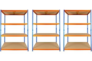 TRADE PRICE DEALS 3 BAY DEAL 4 Tier Extra Heavy Duty Racking Warehouse Storage Industrial Garage Metal Shelving Units 300kg Per Shelf (180 x 120 x 60cm)