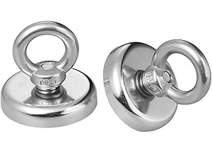 Wukong 1.26''D X 1.38''H Strong Permanent Rare Earth Magnets,65 LBS(30 KG) Pulling Forces Powerful Heavy Duty Neodymium Magnetic Hooks with Eyebolt for Multi-Use(2 Packs)