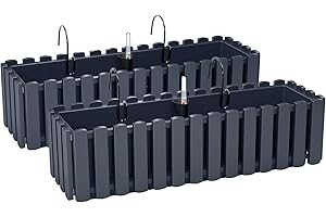‎PAFEN PAFEN 2X Blumenkasten Blumentopf mit Halterungen – 58 x 18 x 16,2 cm - Pflanztopf Bewässerungssystem Balkonkasten Pflanzkästen, Anthrazit