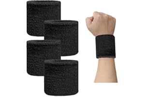 Bieiyhe 4pcs Polsino Spugna Sport, Polsini Palestra Uomo e Donna, Sweatband Polsini Sudore, Polsini Tennis Tergisudore, Assorbente Polsino Sportivo Cotone,Pallavolo Polsini Ginnastica Artistica