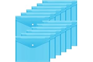 XSLTKBY A4 Plastic Wallets Folder - 12Pcs Clear Document Folders Transparent Filing Envelopes Waterproof Plastic Envelopes File Holder Filing Document Poly Envelope for A4 Letter Paper Size (Blue)