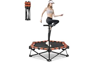 HONDONY Faltbares Mini-Trampolin, Tragkraft 150kg, tragbares Übungs-Rebounder-Trampolin mit 41''/42''/45''verstellbarem Schaumstoffgriff, für Erwachsene und Kinder