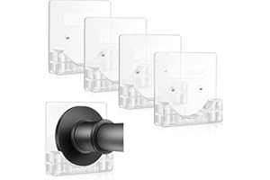 Klej uchwyt na drążek do zasłony prysznicowej – Kitosun uchwyt ścienny do mocowania drążka napinającego z super klejącą taśmą do szybkiego przyklejenia i śrubą ze stali nierdzewnej do montażu (2 pary przezroczystych)