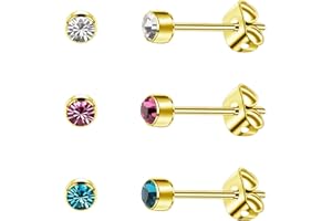 ARTSKIN 3 Pairs/Set Women's Stud Earrings Titanium Girls' Earrings Hypoallergenic Crystal Men's Earrings 4mm/5mm Silver/Black/Rose Gold/Gold Plated Earrings
