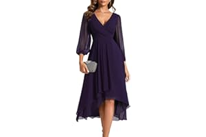 Ever-Pretty Robe de Soirée Femme A Line High Low Col V Manches Longues pour Mariage Chic EG01926-P