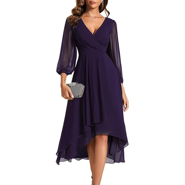 Ever-Pretty EG02084 Feestjurk, A-lijn rok, V-hals, ruches aan de mouwen, damesjurk, chic en elegant, mooie avondjurk, Bordeaux, 36