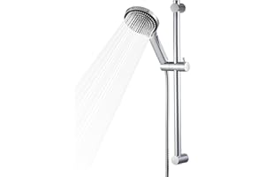OFFO Brausestange Duschkopf mit 6 Strahlarte, 1,6 m Edelstahl Duschschlauch, verstellbarem 60cm Steigrohr und Handbrause Duschbrause, Chrom