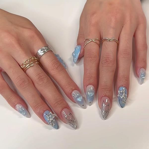 Künstliche Fingernägel Mit Herz & Stern – 24 Stück, Lang, Sarg-Form, Goldfolie & Mattes Rosa
