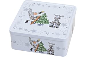 MATCHES21 HOME & HOBBY matches21 - Scatola di latta per biscotti, motivo colorato con Babbo Natale e alce, in metallo, con coperchio, 1 pezzo, 19 x 19 x 8 cm