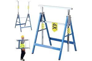 Fiqops Juego de 4 caballetes de trabajo, altura regulable, capacidad de carga de 200 kg, 7 caballetes de altura regulable de 80 a 130 cm, caballete plegable estable para uso versátil (azul)