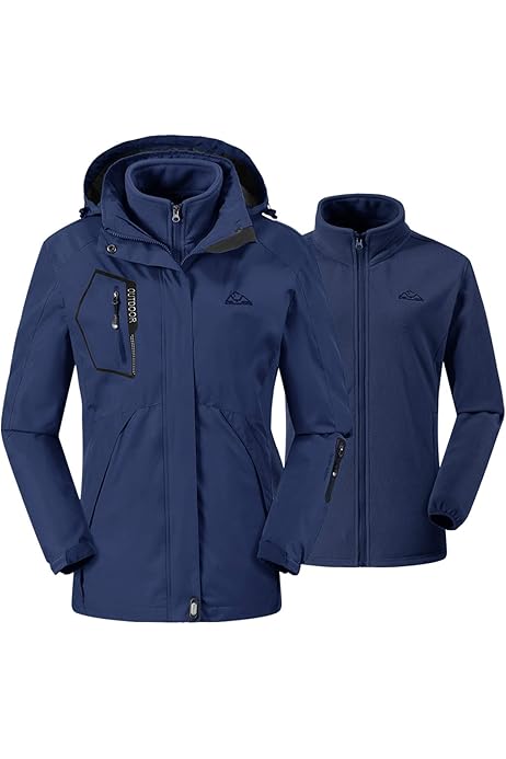 ZITY Outdoor Hiking Jacks Heren Softshell Jas met Capuchon Waterdichte Fleece Jassen Winter Winddichte Wandeljas voor buiten met Zakken Waterproof Jas voor Kamperen en Vissen,Zwart,3XL