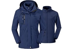 ‎DONHOBO donhobo Damen Outdoor 3-in-1 Skijacke mit Fleecejacke wasserdichte Regenjacke Winddicht Warm Winterjacke Doppeljacke Funktionsjacke mit Abnehmbare Kapuze