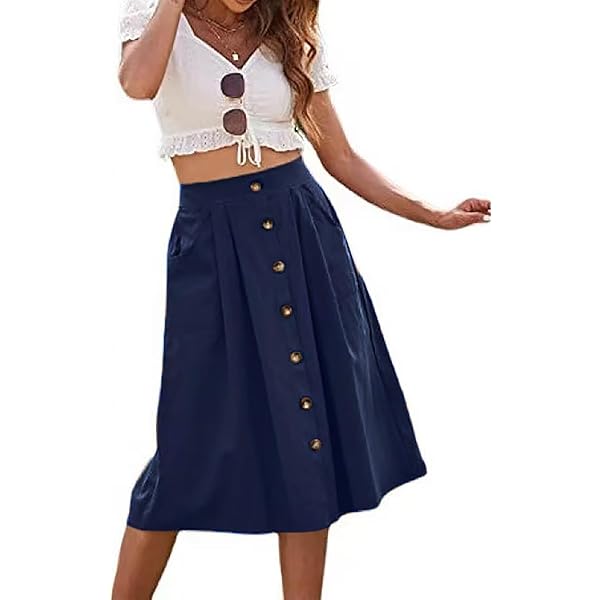 Zeagoo Rokken dames midi-lengte elegante rok hoge taille maxirok met trekkoord effen casual vrijetijdsrok bruiloft cocktail rok, wit, XXL