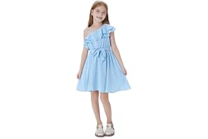 PATPAT Robe à volants à une épaule pour fille, ligne A, sans manches, pour les fêtes et les occasions spéciales